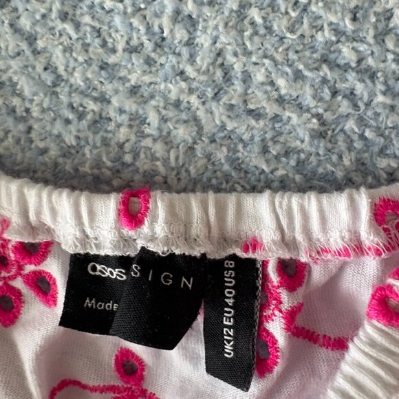 ASOS White and Pink Eyelet Top - Picture 4 of 5